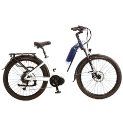 White - Cysum NOVA Step-Thru Electric Bike - UK with black components on a white background