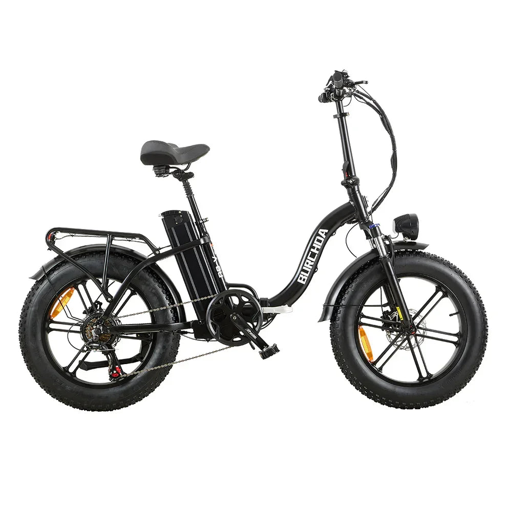 Black electric bike with fat tires on a white background