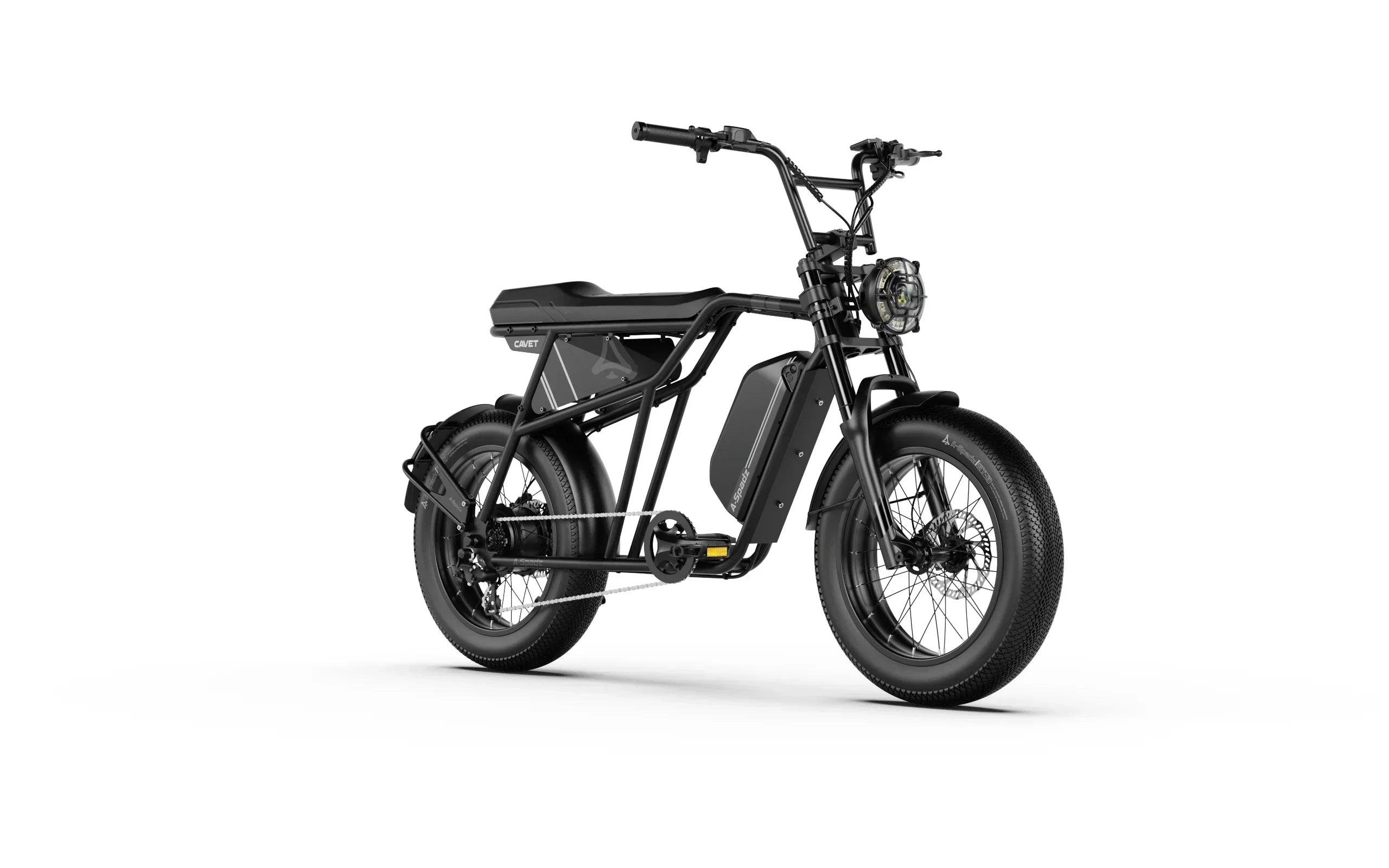 Side View of A-Spadz Cavet Air Electric Bike on a white background
