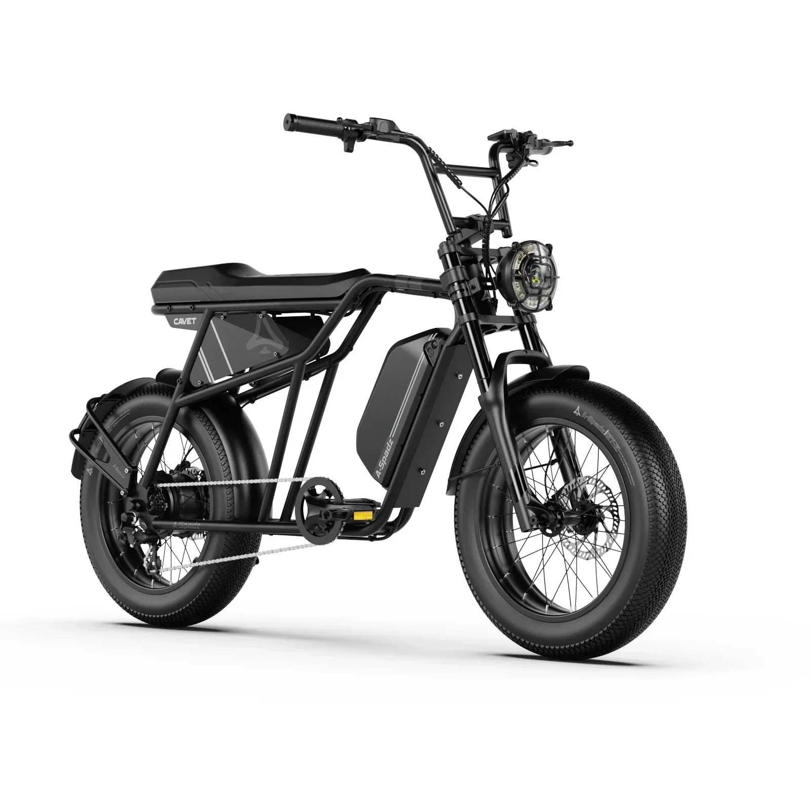 Side View of A-Spadz Cavet Air Electric Bike on a white background