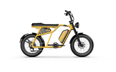 Yellow A-Spadz Cavet Air Electric Bike on a white background, Pogo Cycles