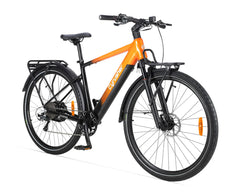 Orange and black Cyrusher Voyage Trekking Electric bicycle on a white background