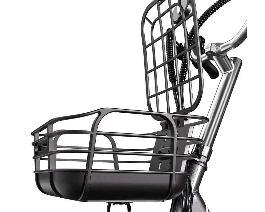 Cysum T1 Pro Electric Tricycle - metal bike basket attached to a bicycle frame on a white background