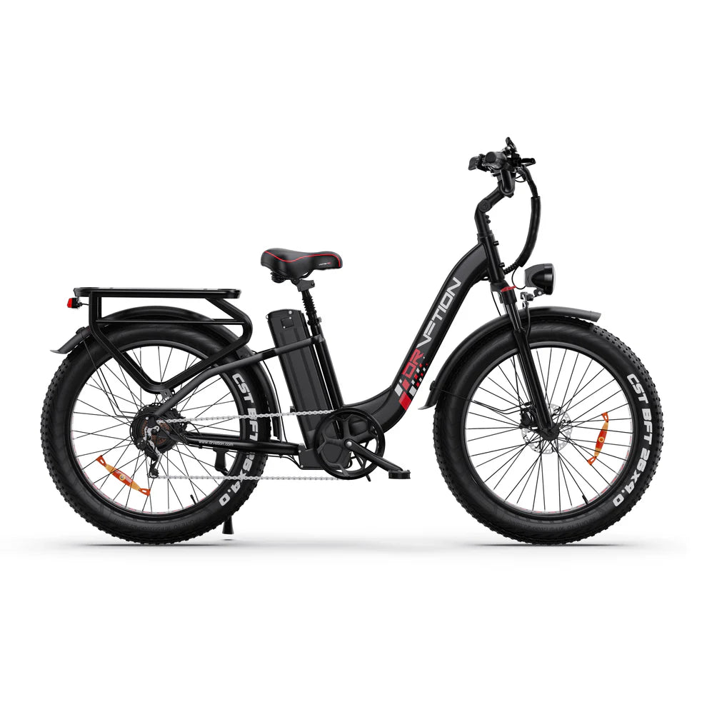 Drvetion CTR26 Step-Thru Electric Bike in black on a white background