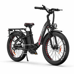 Drvetion CTR26 Step-Thru Electric Bike in black with red accents on a white background