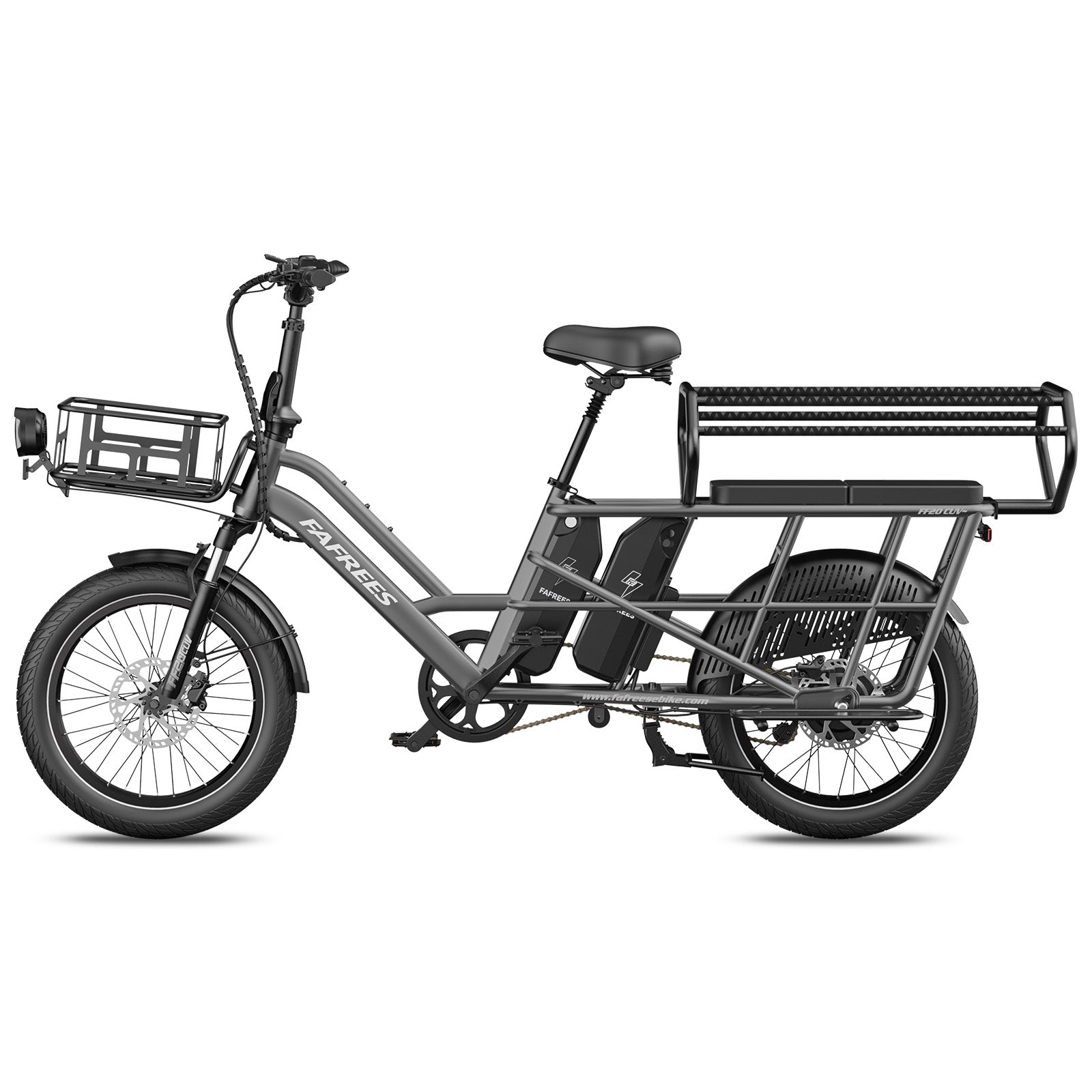 Fafrees FF20 CUV Modular longtail Cargo Bike in black with baskets on a white background