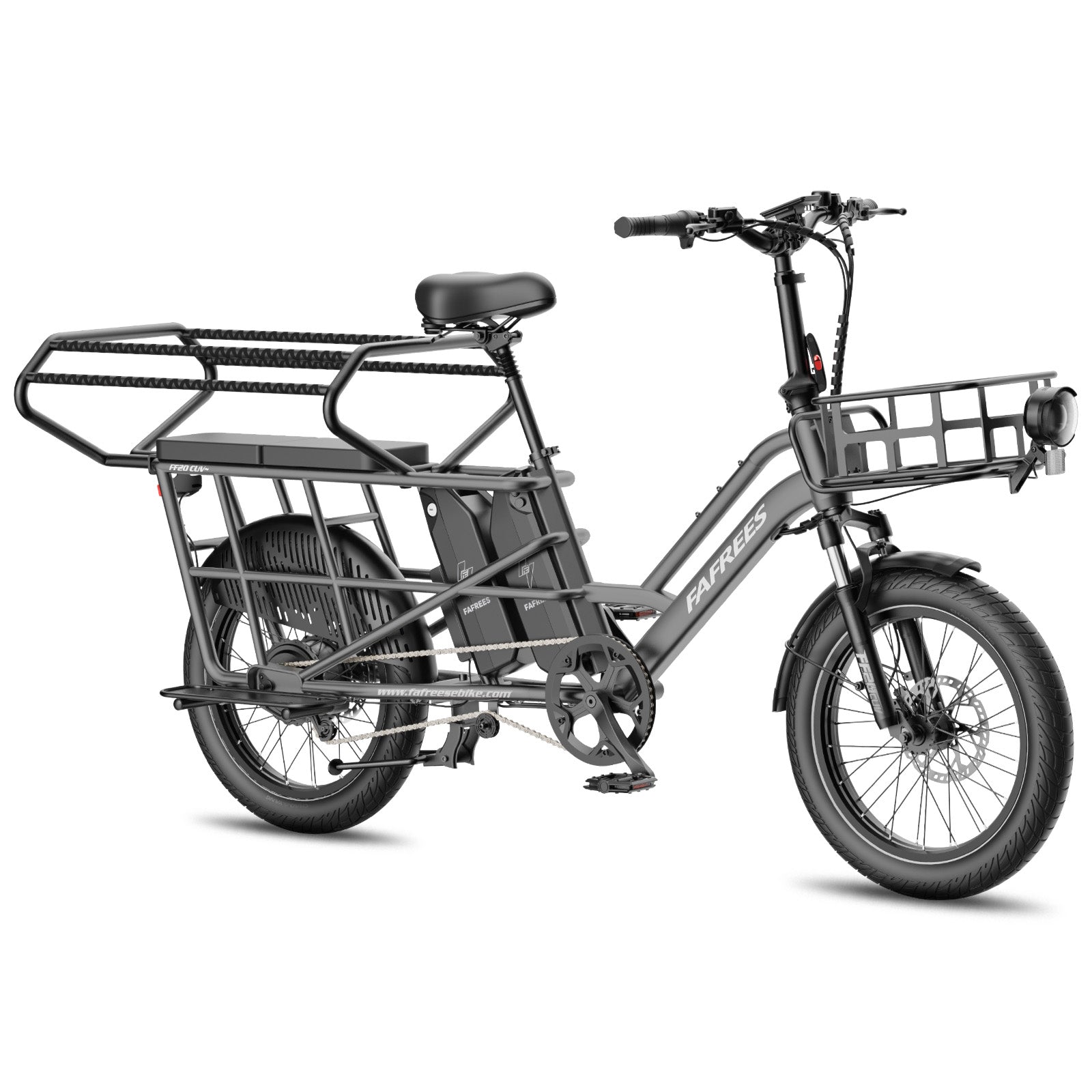 Fafrees FF20 CUV Modular longtail Cargo Bike in grey with baskets on a white background - Pogo Cycles, Ireland