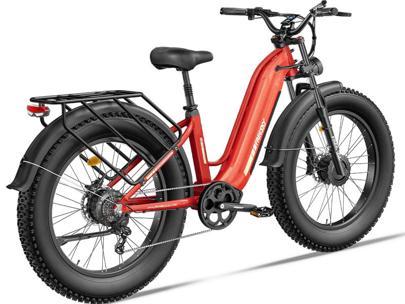 Freesky Ranger M-540 Dual-Motor Step-Thru Ebike in red - Pogo Cycles, Ireland