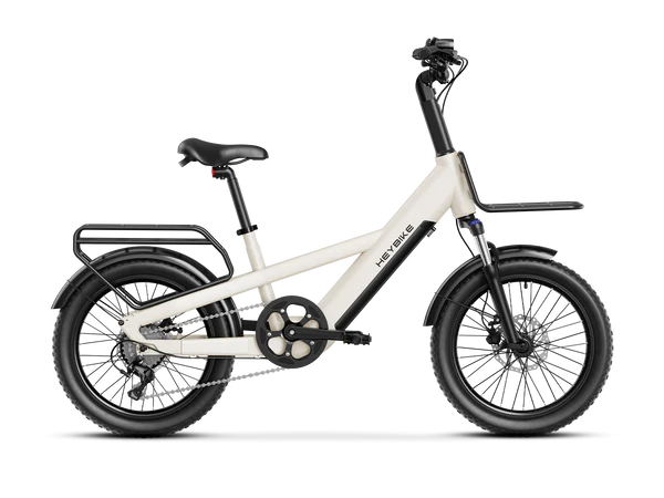 White Heybike EC Compact Sport Electric Bike with black accents on a white background