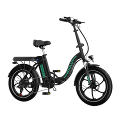 Black KOOLUX BK6S 3.0 Folding Electric Bike with green branding on a white background - Pogo Cycles, Ireland