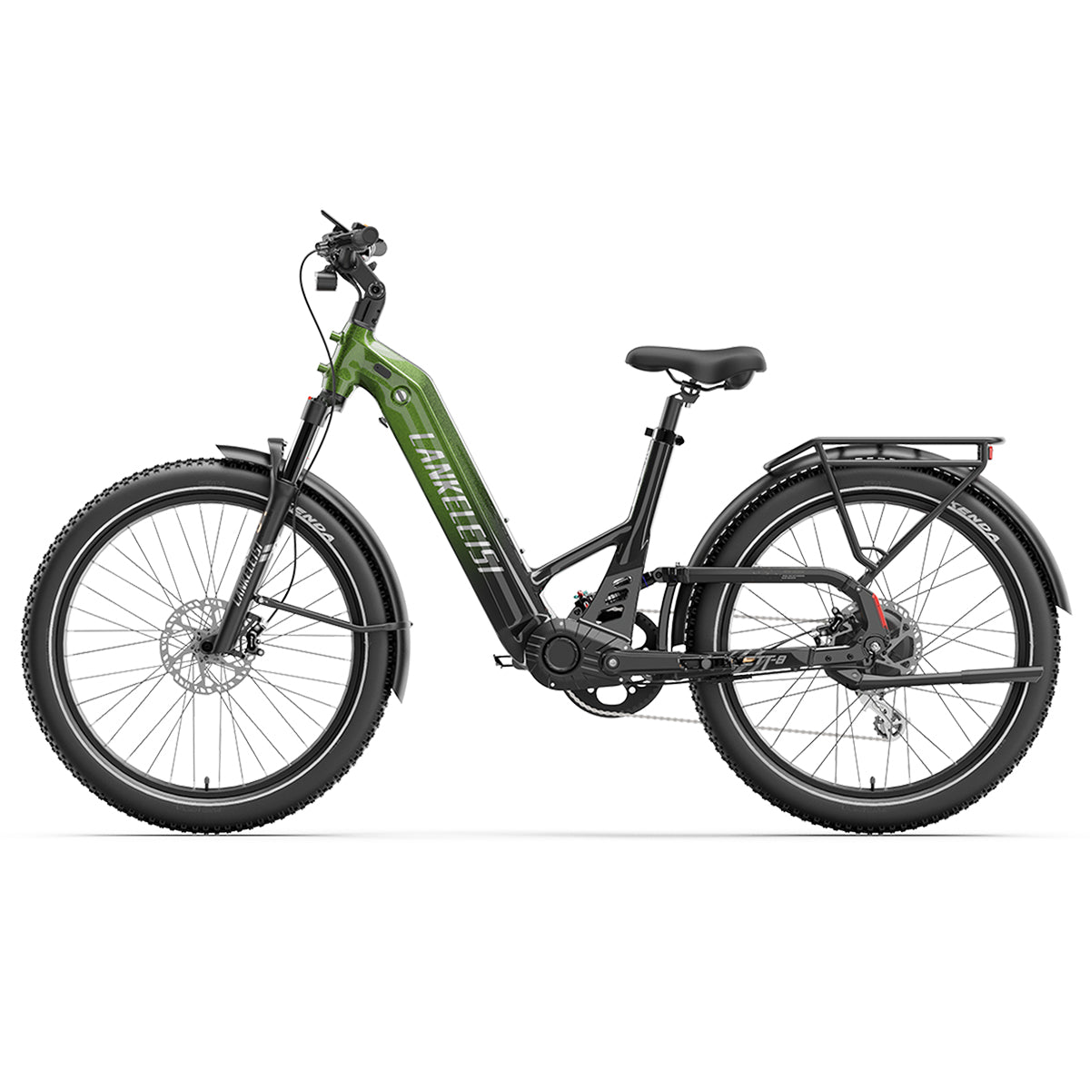 Green LANKELEISI KETT-8 Urban Electric bicycle on a white background