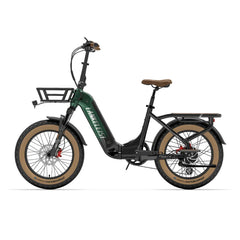 LANKELEISI GOLF-X Electric bike with a green frame and brown tires on a white background
