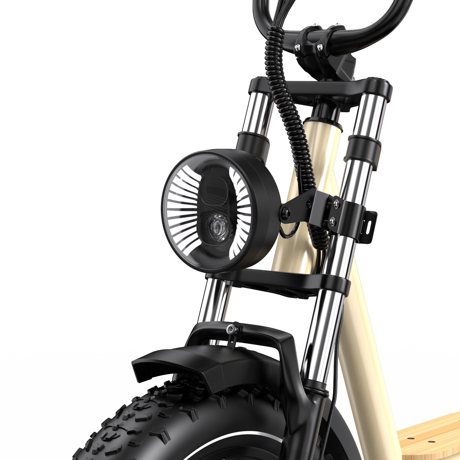 Close-up of a Onesport W77 Electric bicycle with a mounted fan on a white background