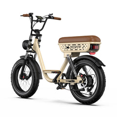 Beige Onesport W77 Electric Bicycle with brown seat on a white background