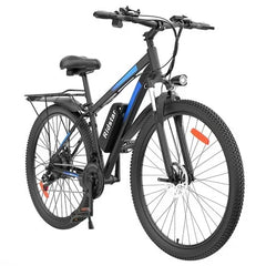 Black - Ridstar S29 Pro Electric Mountain Bike with blue accents on a white background