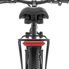 Close-up of a Ridstar S29 Pro Electric Mountain Bike with a red reflector on a white background