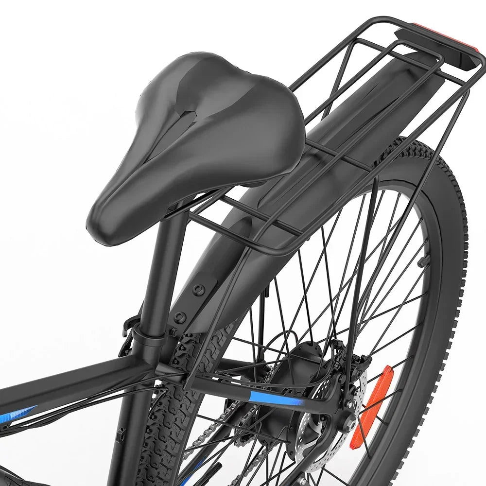 Black - Ridstar S29 Pro Electric Mountain Bike with a rear rack on a white background