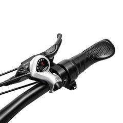 Close-up of a motorcycle handlebar with controls on a white background