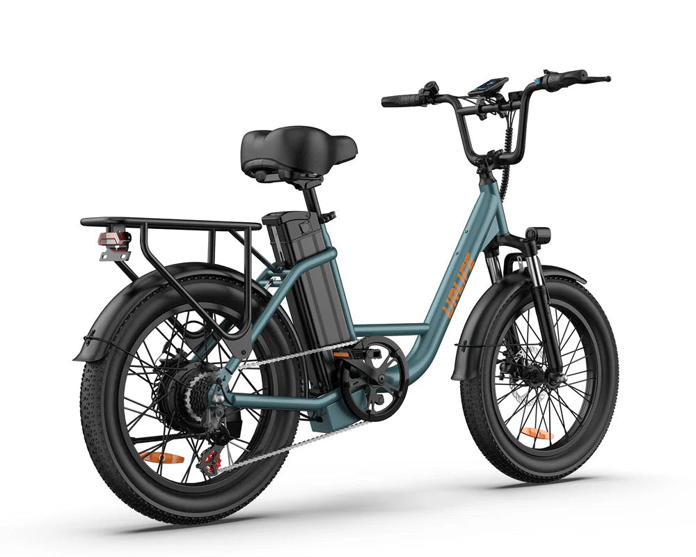 URLIFE E20 Step-Thru Electric Bike with a teal frame on a white background