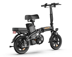 Black URLIFE F1L Compact Folding Electric Bike with seat on a white background