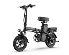 Black URLIFE F1L Compact Folding Electric Bike with URLIFE branding on a white background - Pogo Cycles, Ireland