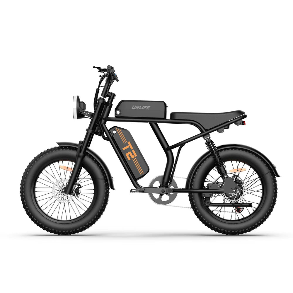 Black URLIFE T2 Off Road Electric Bike with visible branding on a white background