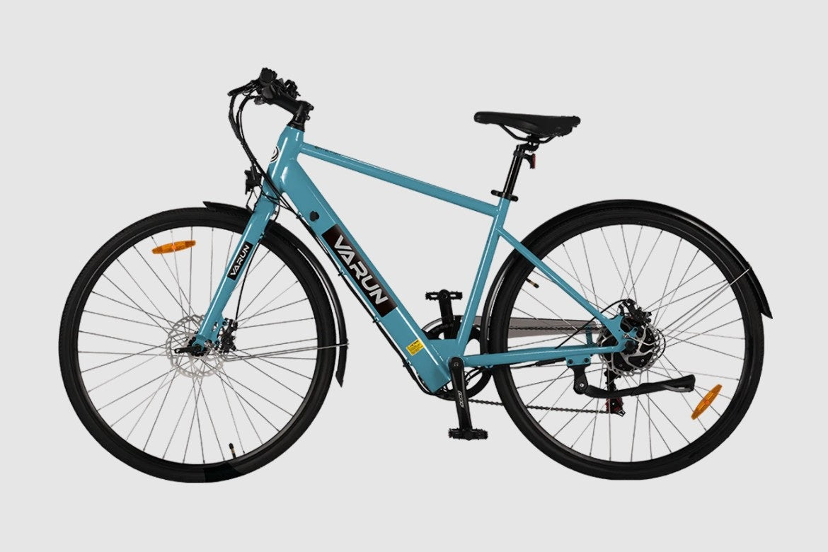 VARUN C7007 Premium Commuter Electric Bike on a light gray background - Blue
