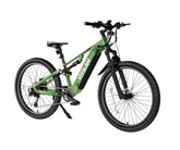 A green and black Vitilan M5 electric mountain bike with knobby tires, a front suspension fork, and a black battery pack mounted on the frame, shown against a solid white background.