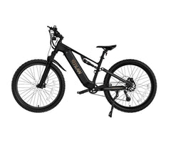 A black VITILAN M5 electric mountain bike with fat tires, front suspension fork, and a gold brand logo on the frame, shown on a solid white background.