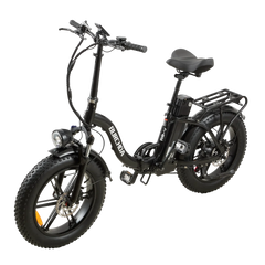 Black electric bike with a visible brand logo on a white background