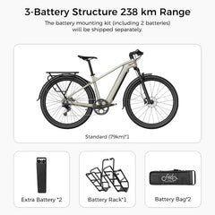 Electric bike with battery accessories on a white background