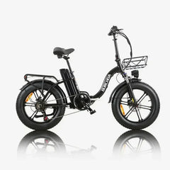 Black electric bike with a basket on a white background