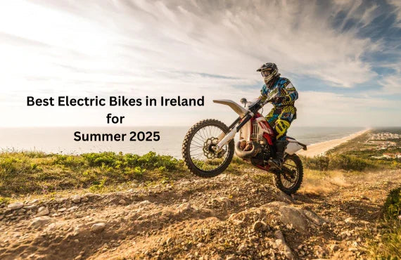 Rider on electric bike off-road with scenic coastal background, best electric bikes Ireland 2025