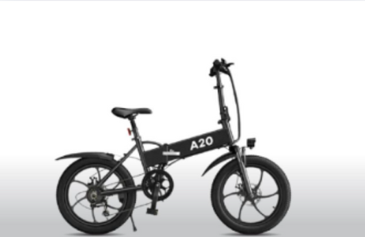 A20 folding electric bike in black with fat tires, displayed on white background at Pogo Cycles