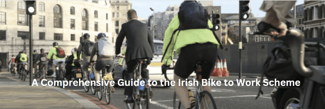 Cyclists commuting in city street, promoting Irish Bike to Work Scheme at Pogo Cycles.