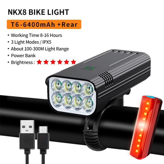 10000mAh 3600 Lumens USB Rechargeable Bike Light with Rear Light - Pogo Cycles