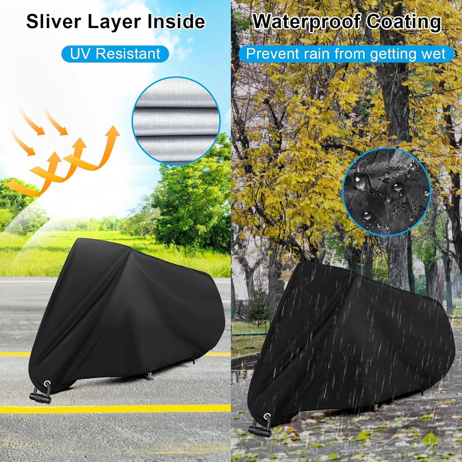 Waterproof Cycle Bike Rain Cover, Bicycle Cover Rain Sun UV Dust Windproof With Lock Hole for Mountain, Road & Dirt Bike