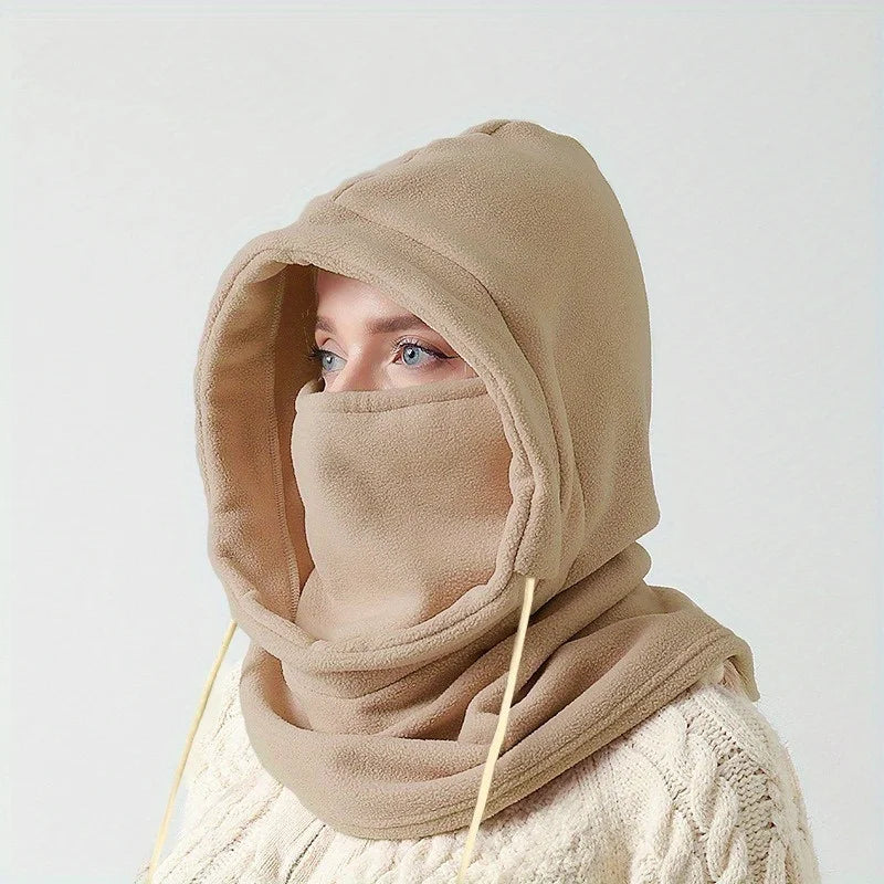 Winter Balaclava Hooded Scarf - Warm Neck Gaiter with Hood for Outdoor Activities, Cycling, Skiing - Black, Pink, Khaki
