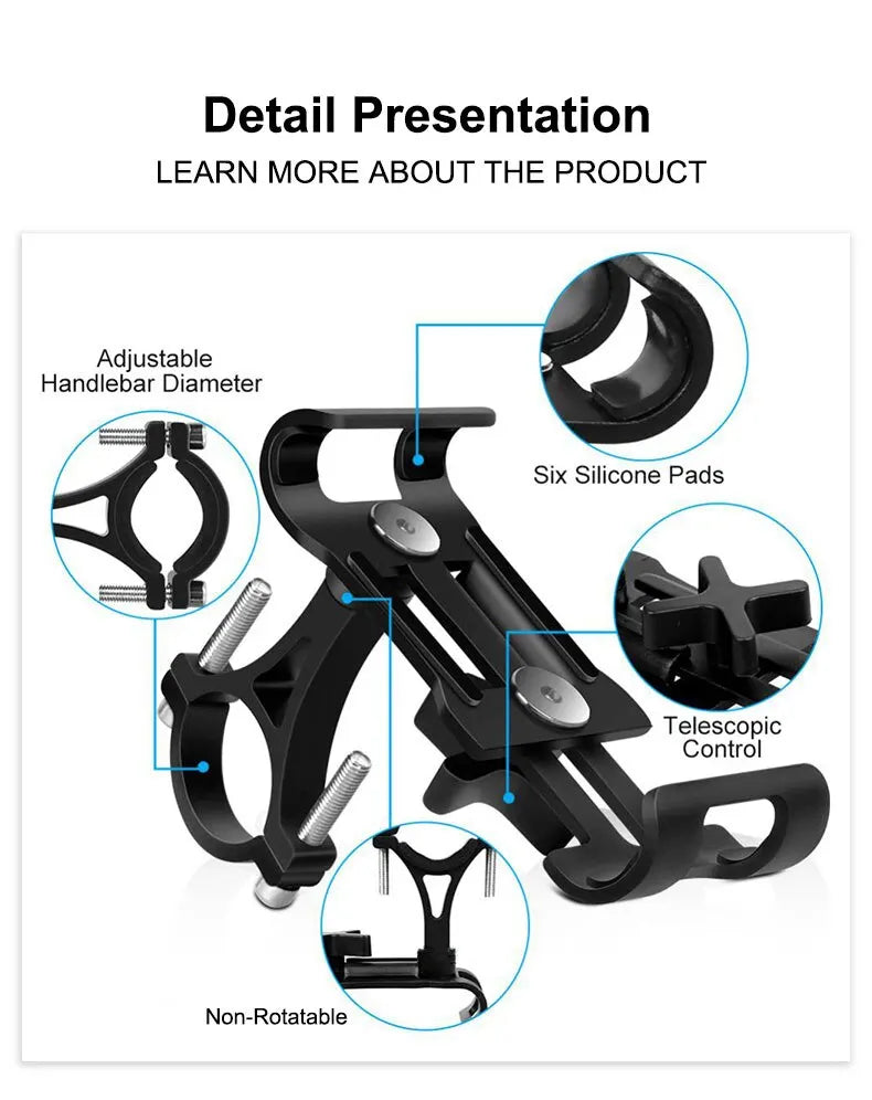 Aluminum Alloy Bike Phone Holder  Anti-slip Bracket Metal Motorcycle GPS Clip Universal Cycle Bicycle Phone Stand