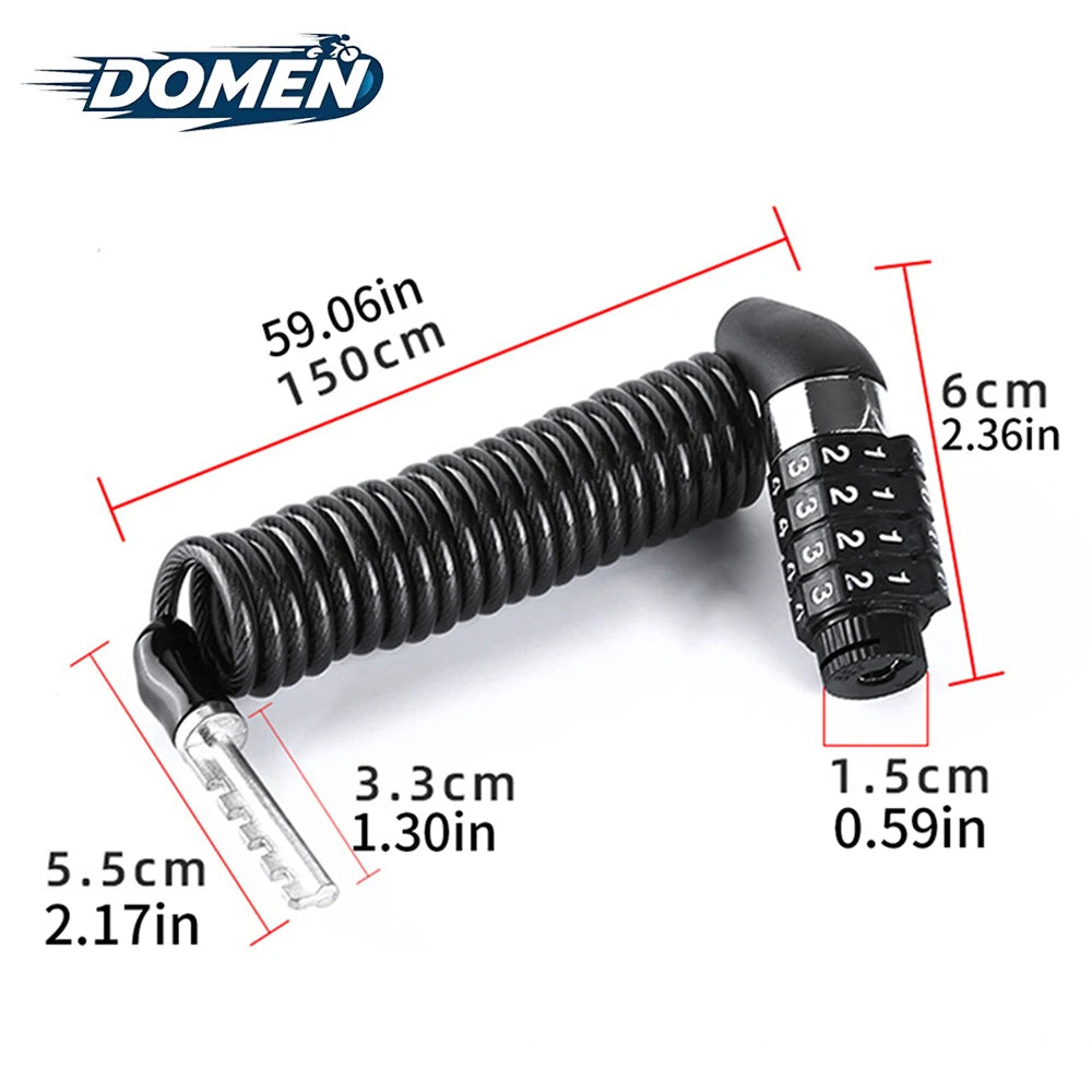 DOMEN Bicycle Lock Steel Wire Chain Lock Bike Motorcycle 4 Digit Password Steel Wire Locks Anti-theft Wire Rope Lock Helmet Lock