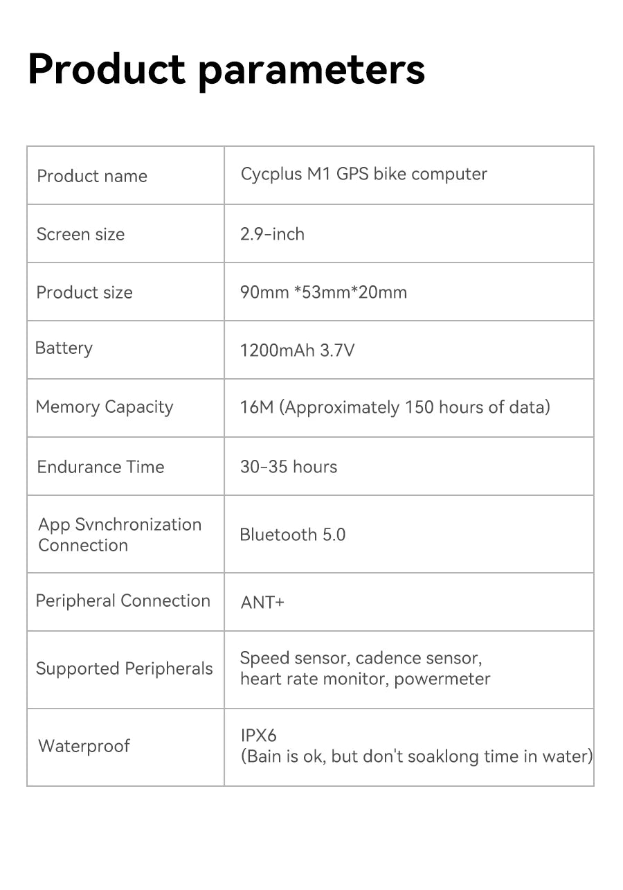 CYCPLUS M1 GPS Bicycle Computer Cycling Speedometer Bluetooth 5.0 ANT+ Ciclismo Speed Meter for Garmin Zwift Bike Accessories