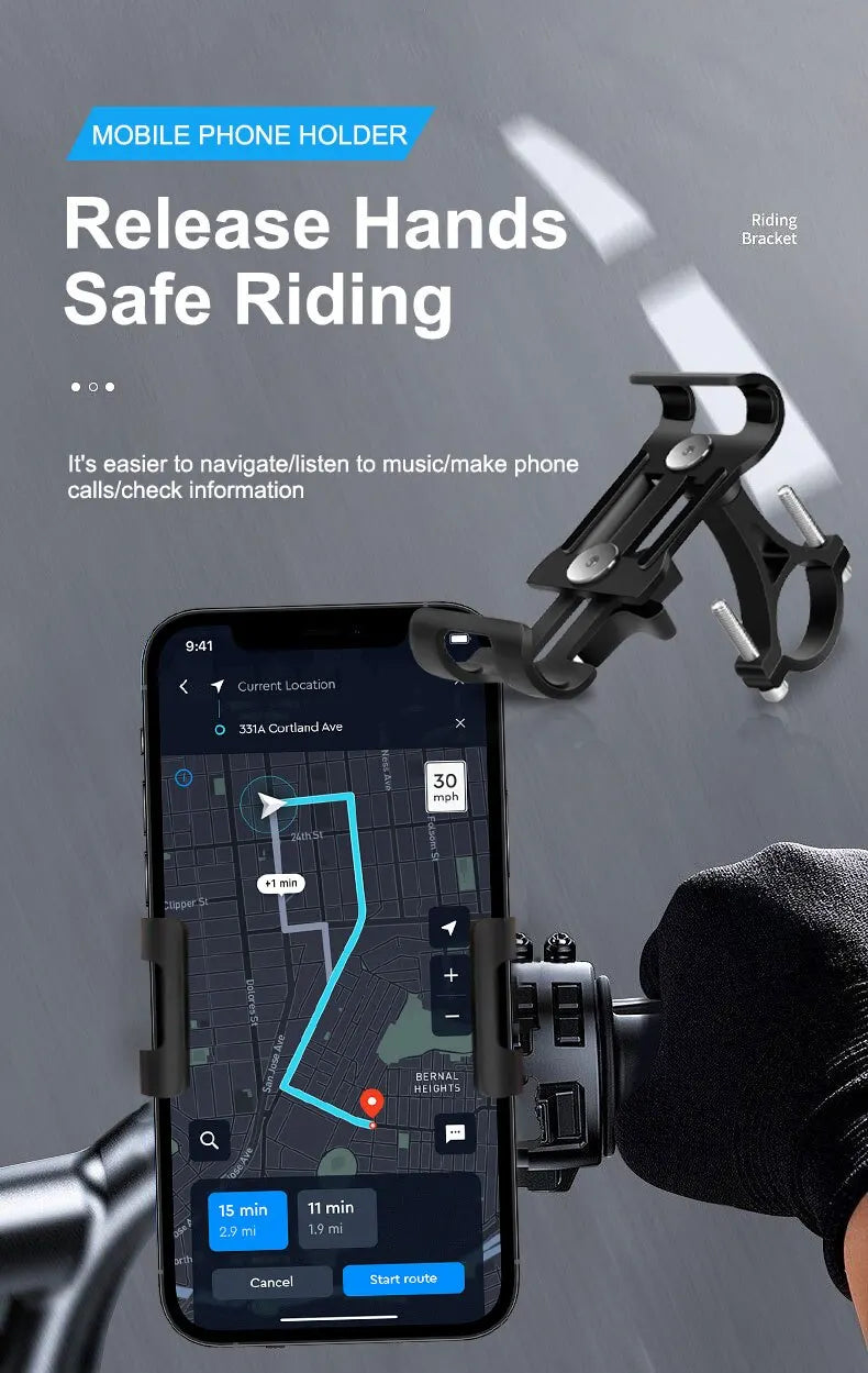 Aluminum Alloy Bike Phone Holder  Anti-slip Bracket Metal Motorcycle GPS Clip Universal Cycle Bicycle Phone Stand