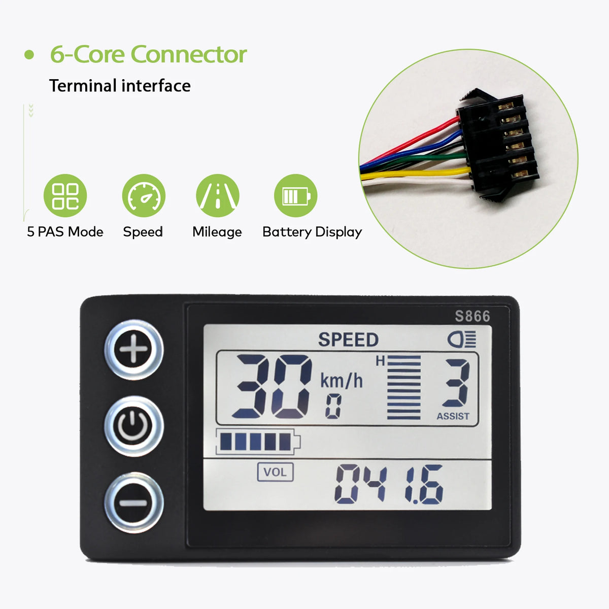 S866 24V/36V/48V/60V Electric Cycling Speedometer Digital Large Screen Waterproof Backlight Wired Bike Odometer Bicycle Computer