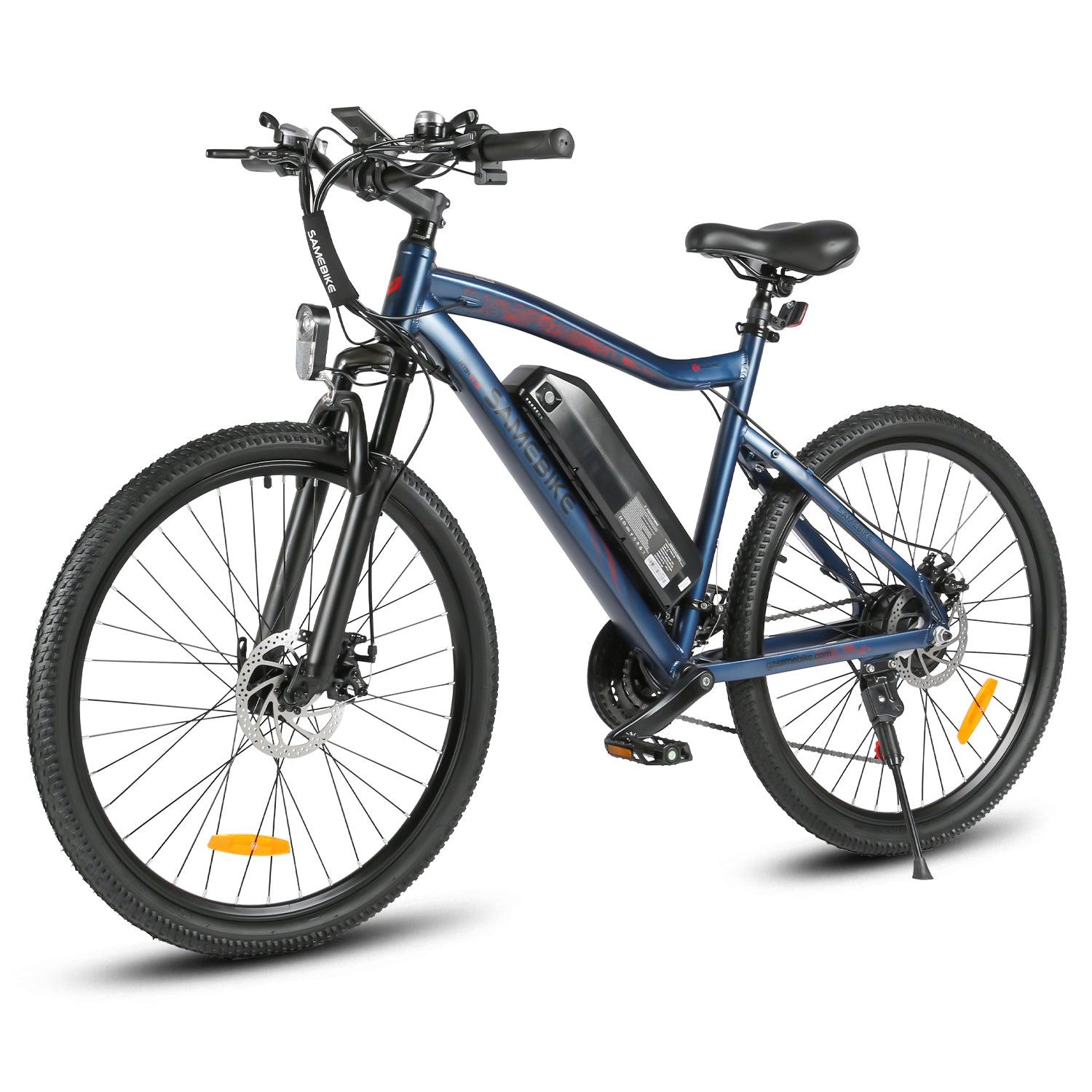 SAMEBIKE SY26-II Electric Mountain Bike in blue left side view in white background - Pogo Cycles, Ireland