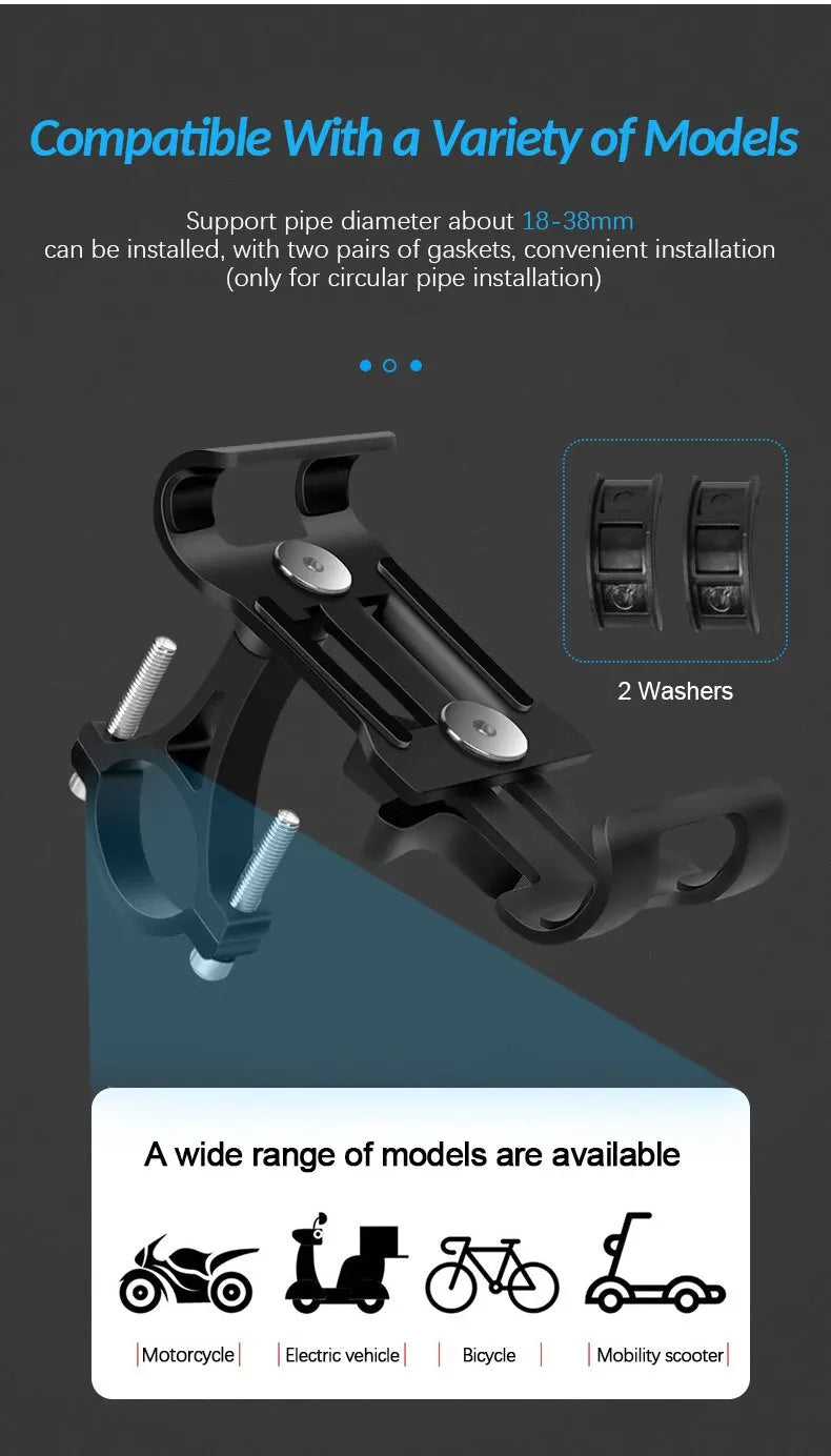 Aluminum Alloy Bike Phone Holder  Anti-slip Bracket Metal Motorcycle GPS Clip Universal Cycle Bicycle Phone Stand