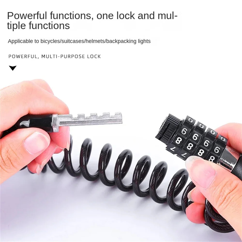 DOMEN Bicycle Lock Steel Wire Chain Lock Bike Motorcycle 4 Digit Password Steel Wire Locks Anti-theft Wire Rope Lock Helmet Lock