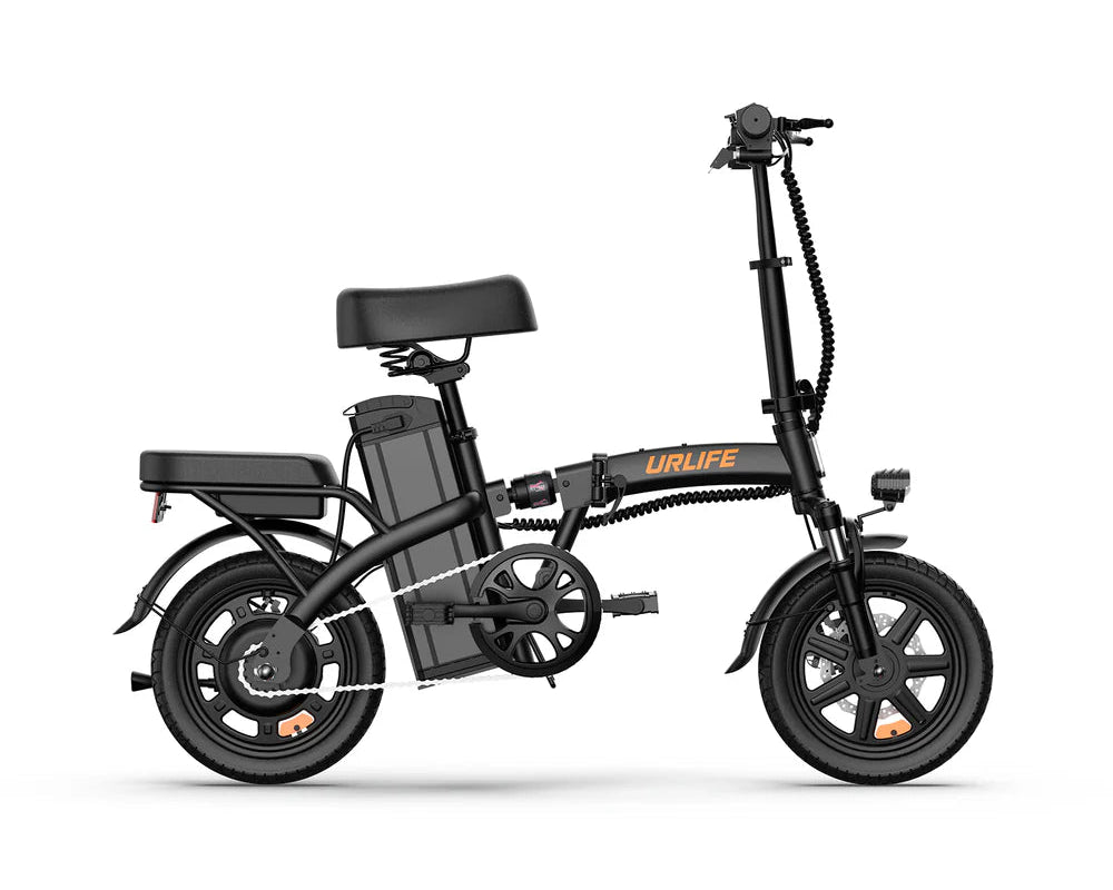 Black URLIFE F1L Compact Folding Electric Bike with URLIFE branding on a white background