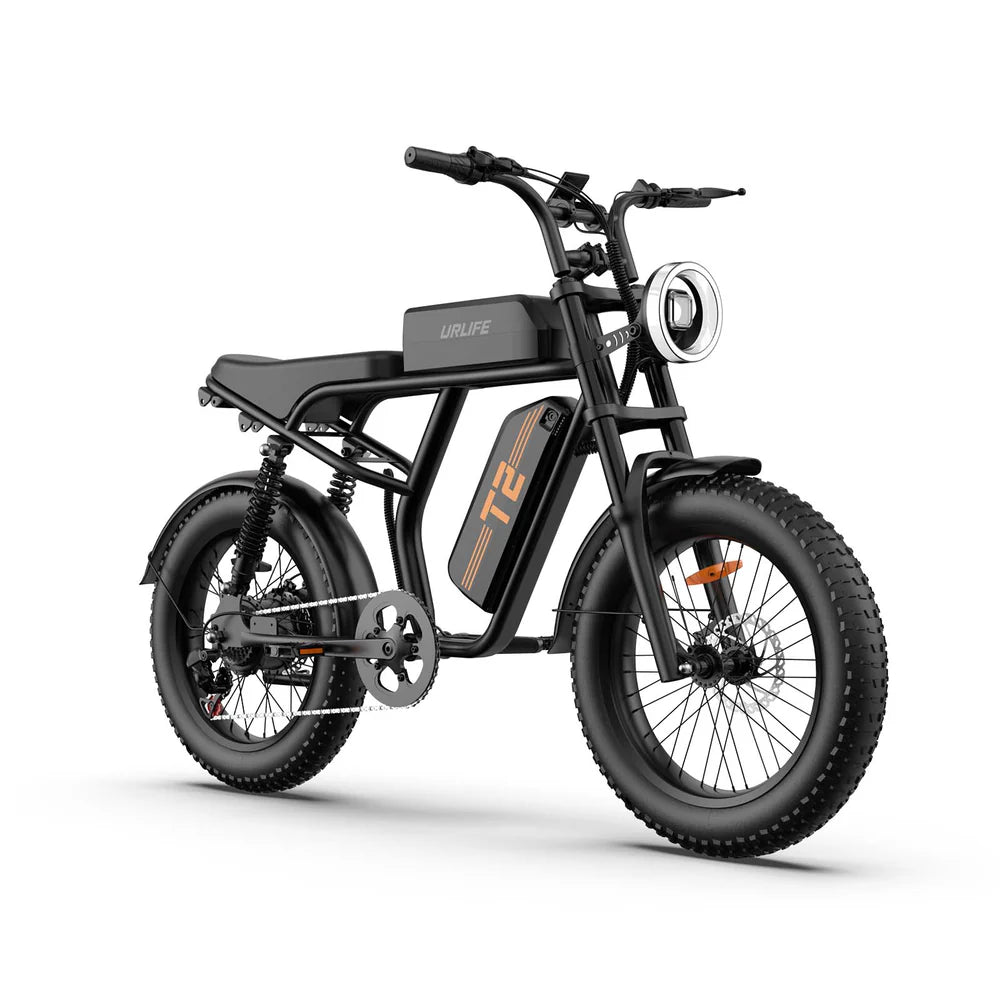 Electric bike with 'URLIFE T2' branding on a white background