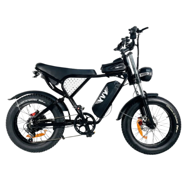 Black YVY C20 Electric Bike on a white background