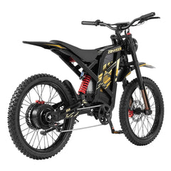 Black Zonveer ZX3 Electric Dirt Bike  with red suspension forks on a white background